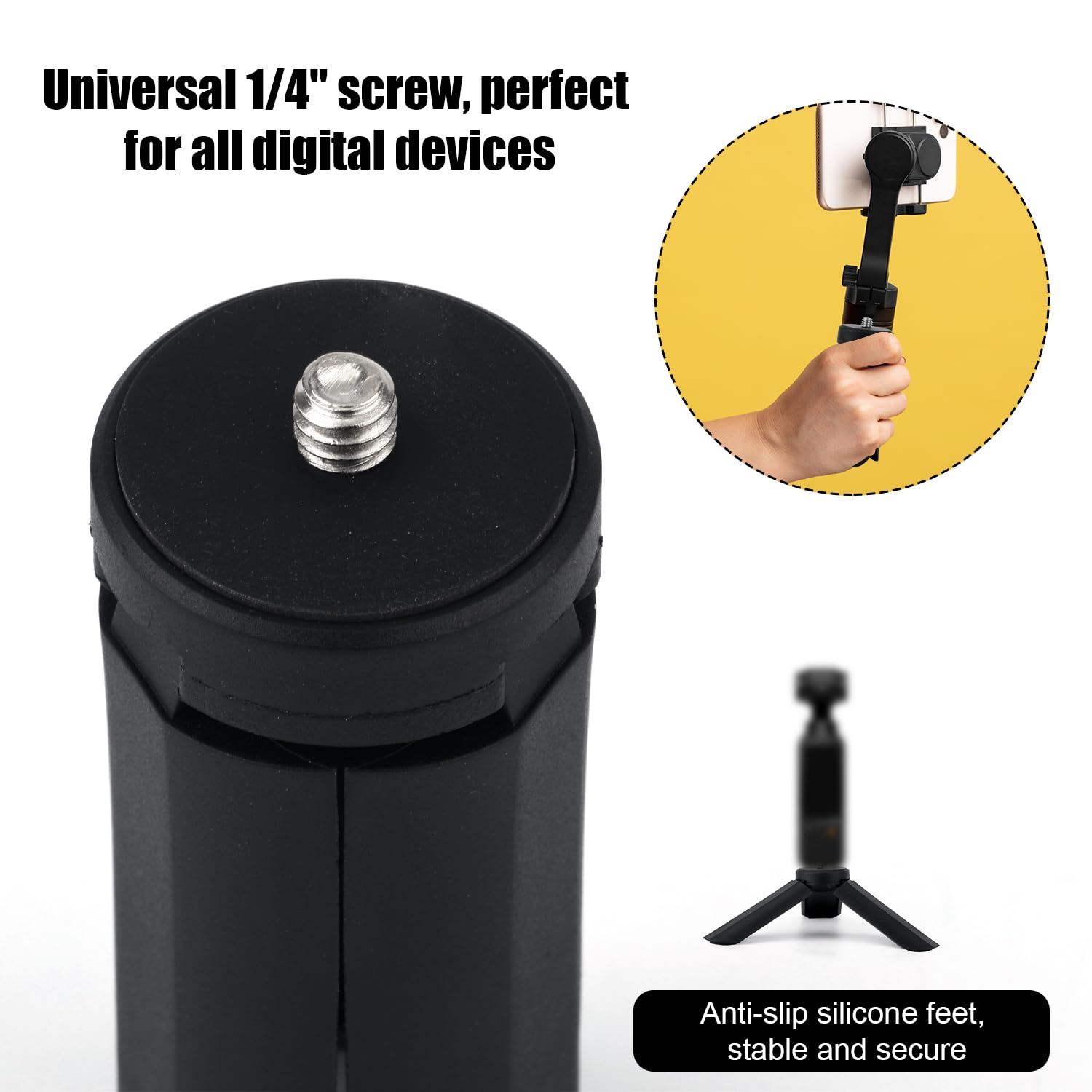 Mini Trépied BOXOB Pour DJI Osmo Pocket 3 & 2 – Portable & Léger – Poignée Selfie & Support Table – Nylon Robuste – Accessoire Pratique Noir