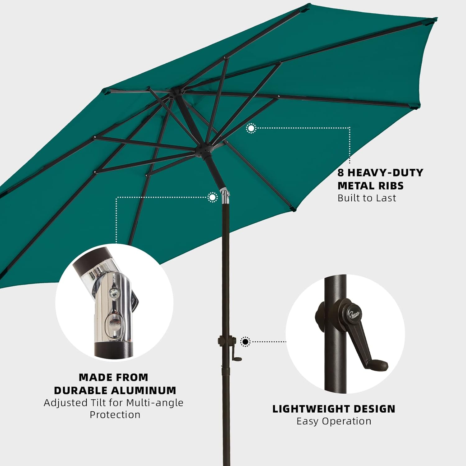 wikiwiki 9 FT Patio Umbrellas Outdoor Table Market Umbrella with Push Button Tilt/Crank, Fade Resistant Waterproof POLYESTER DTY Canopy for Garden, Lawn, Deck, Backyard & Pool, Dark green