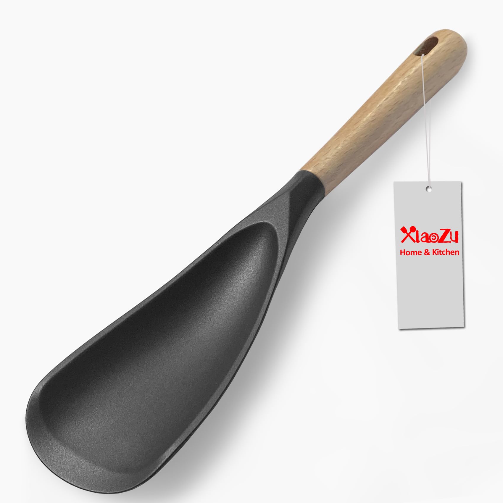 Cooking Spoon for Nonstick Cookwares, Xiaozu Silicone Spoon for Mixing, Scoop, and Scrape, Black
