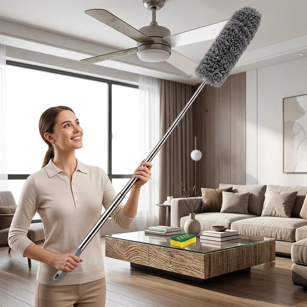 Long Handle Microfiber Ceiling Fan Duster with Extendable Pole up to 100 Inches | Bendable Anti-Scratch Dust Cleaner for Ceiling Fans, Cobwebs, Walls, Windows & High Roof Cleaning-image-22