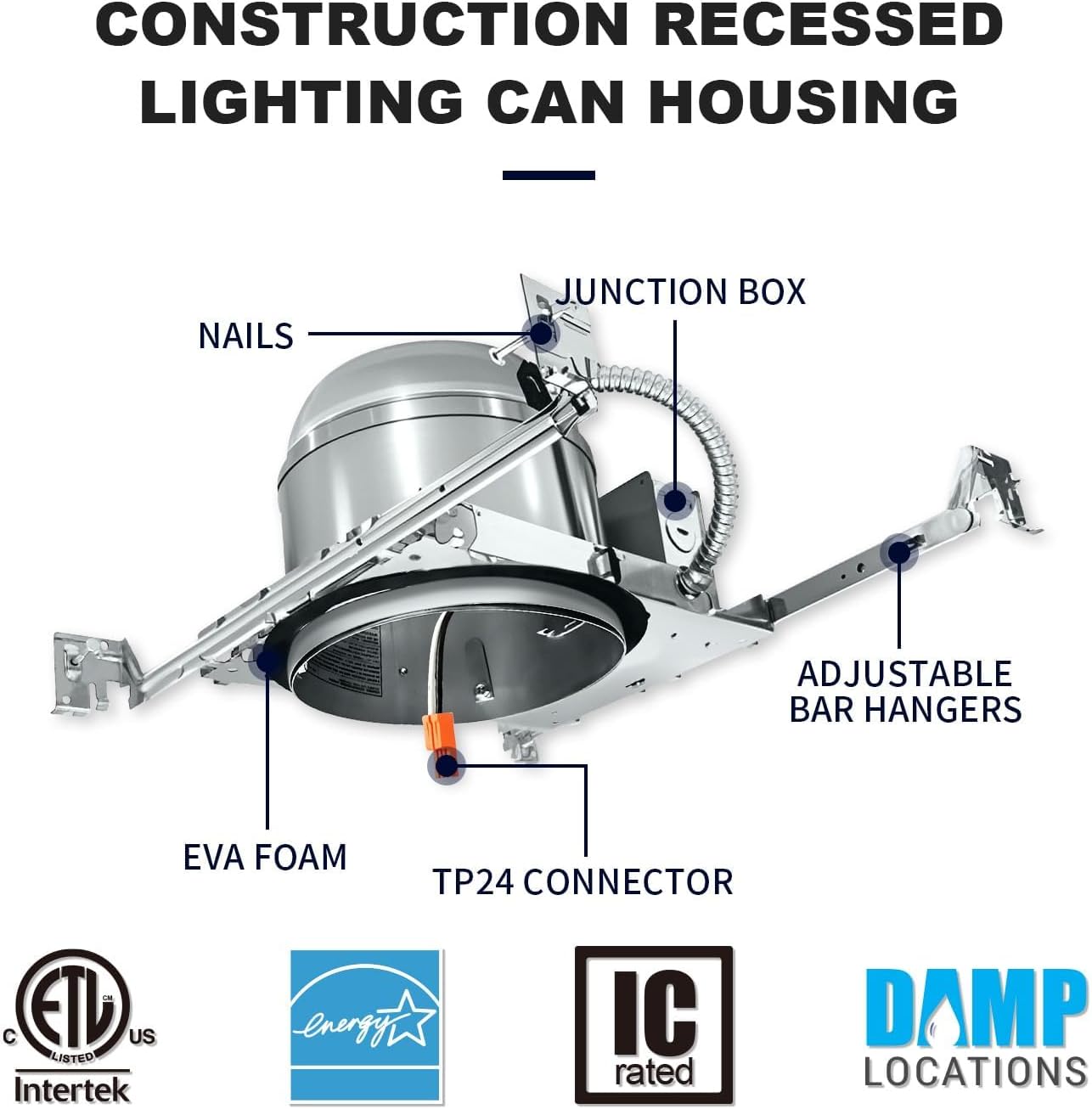 mw Lighting 24 Pack 6 inch Recessed Lighting Housing Can Light New Construction, Air Tight Ceiling Can with TP24 Connector 120-277V, IC Rated, ETL Listed