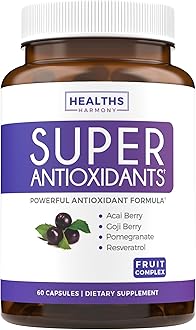 Super Antioxidants Supplement - Powerful Super Food Antioxidant Daily Blend - Acai Berry, Goji, Pomegranate & Trans Resveratrol - Herbal and Fruit Formula For Women and Men - Skin Care - 60 Capsules