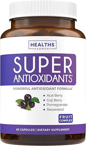 Suplemento súper antioxidante, potente mezcla diaria de antioxidantes súper alimentos, bayas de acai, goji, granada y resveratrol trans, fórmula de