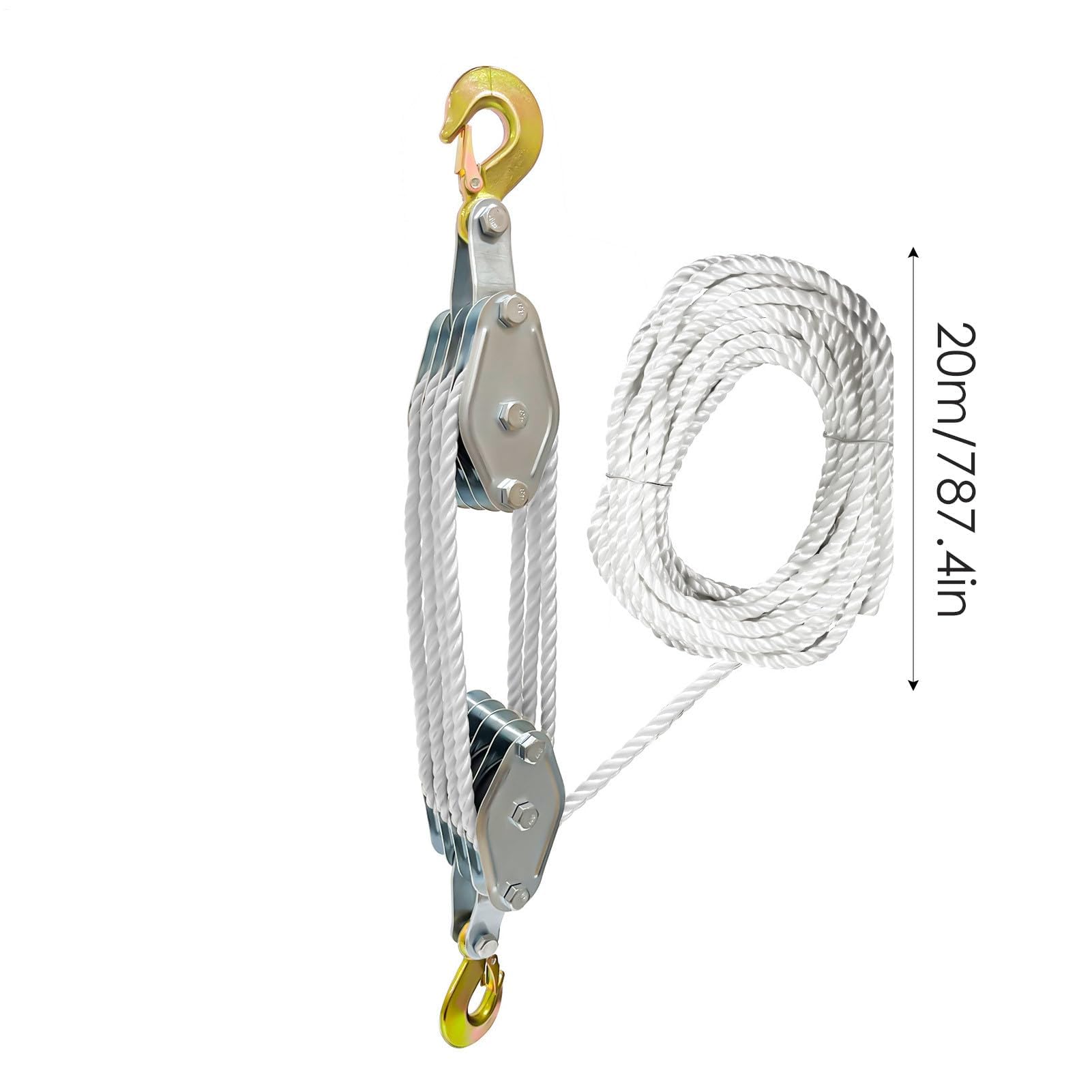 Bloque de polea doble, polea de bloqueo resistente, sistema de elevación 5:1, equipo de elevación de cuerda 3/8, fuerte capacidad de carga, ideal para elevación y aparejo