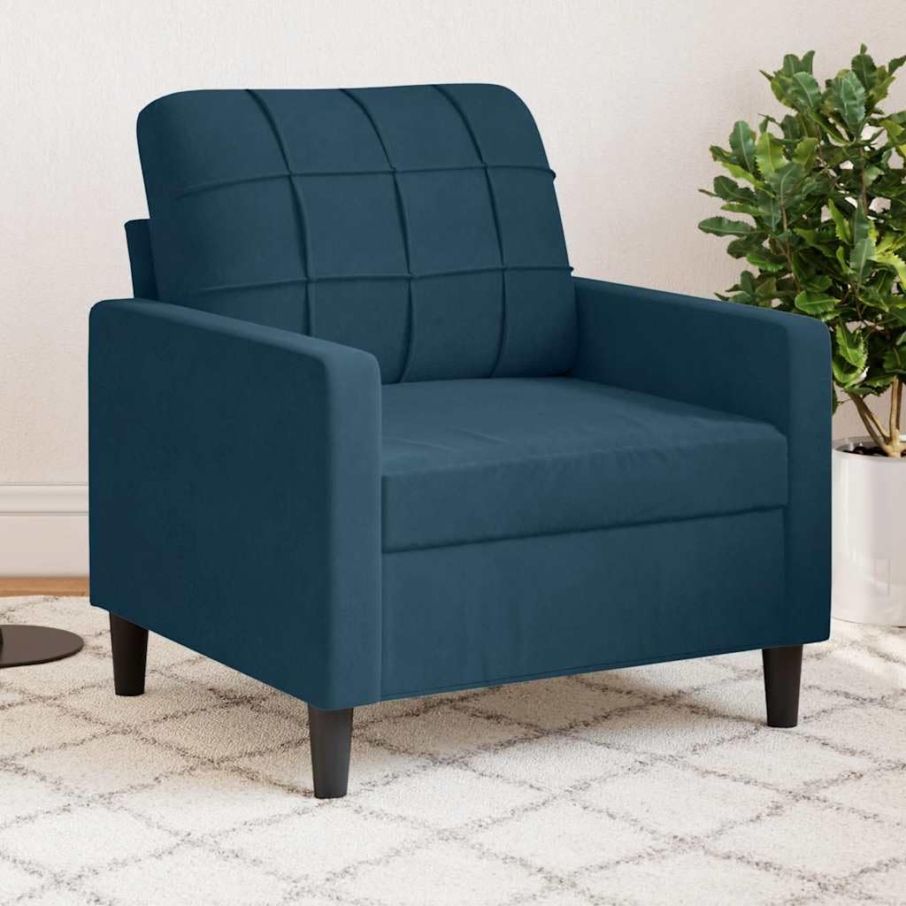 Poltrona blu in velluto con struttura in metallo, larghezza della seduta 60 cm e comfort imbottito, per soggiorno, camera degli ospiti e ore di relax