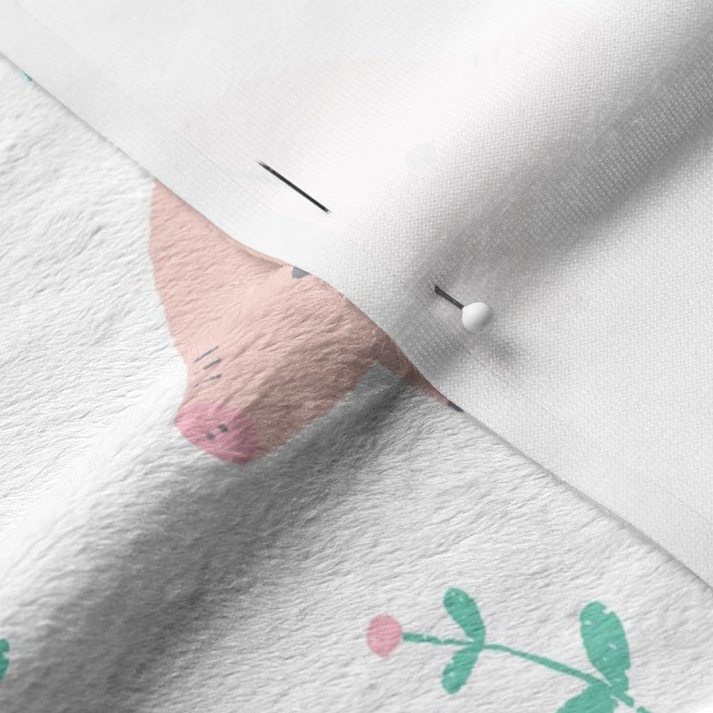 Spoonflower Fabric - Sweet Piggies Pig Cute Pink Green White Little Fox Nursery Kids Girl Printed on Minky Fabric by The Yard - Sewing Baby Blankets Quilt Backing Plush