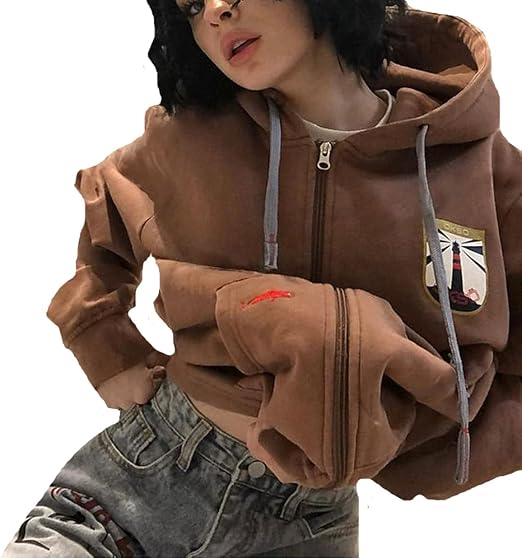 Amazon.com: Sudadera de manga larga con capucha y cremallera para mujer Y2K  Aesthetic 90S Streetwear : Ropa, Zapatos y Joyería