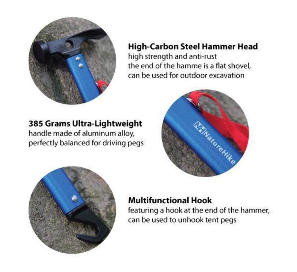 Naturehike Aluminium Multifunktionale Outdoor Hammer - Blau, 325 x 110
