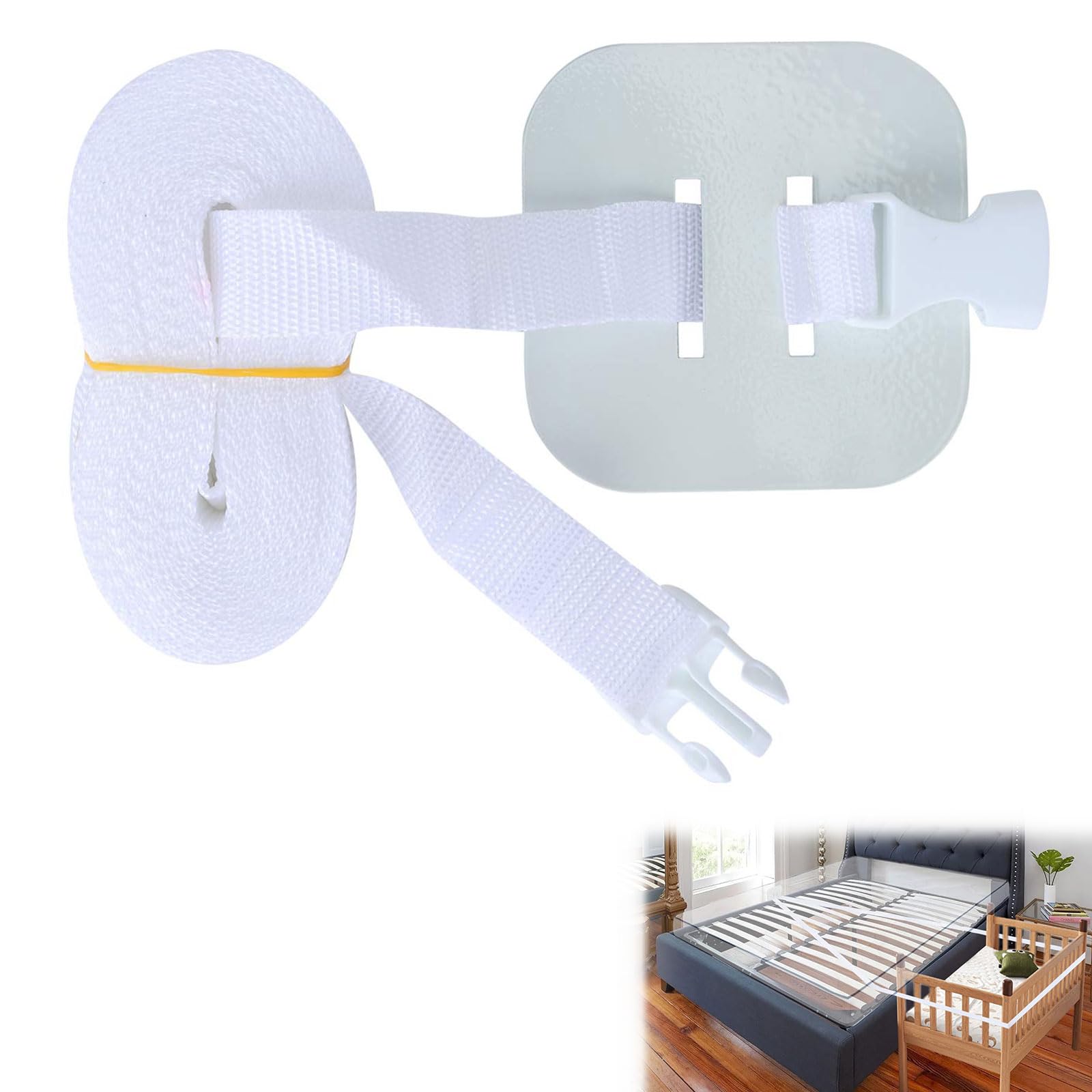 TMRBBesty Beistellbett Baby Befestigung Boxspringbett,6m Gurt für Beistellbett Babybay Seitenbett Kann an Das Erwachsenenbett Angedockt Werden, Weiß