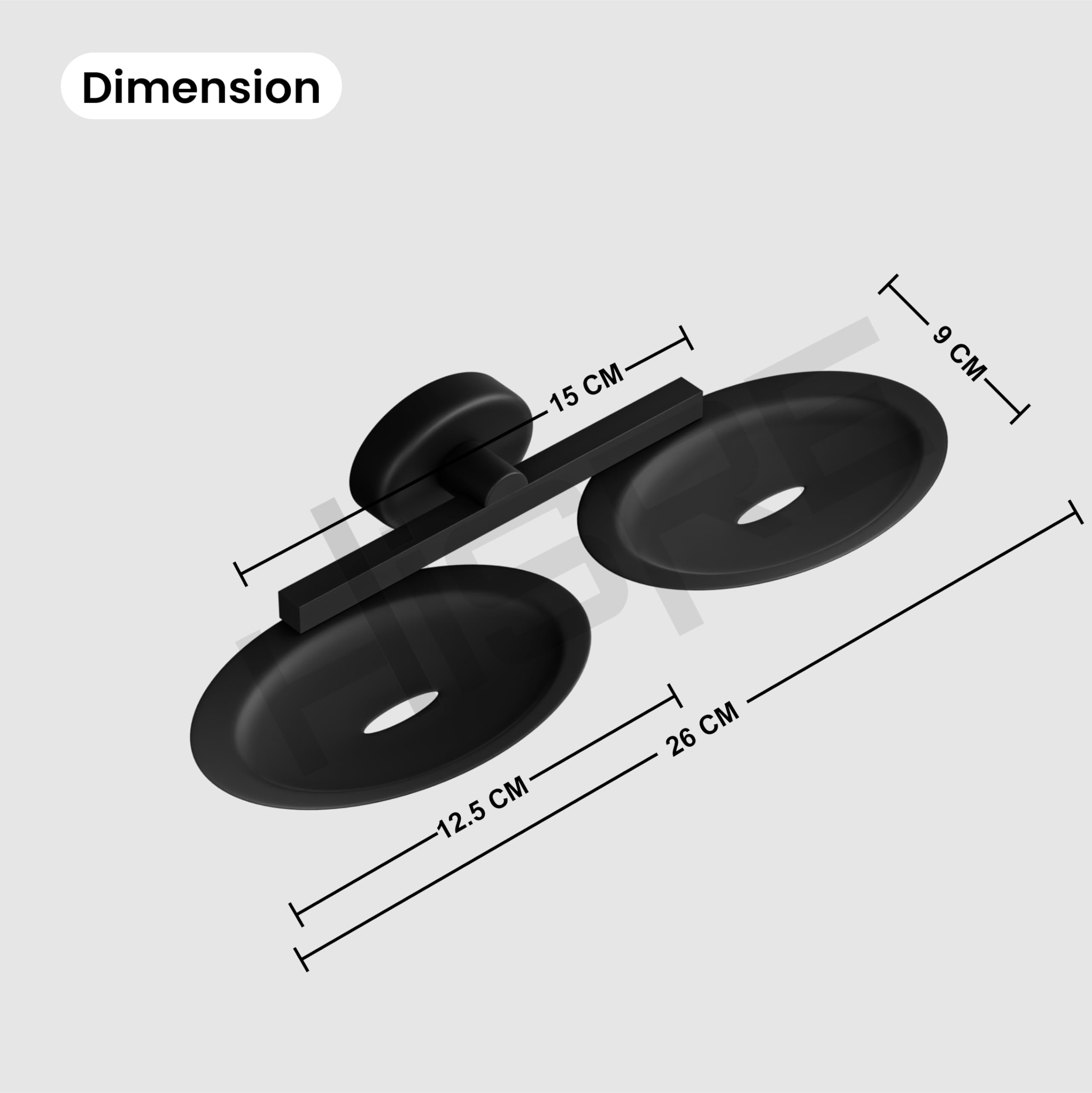 HISRE Double Soap Holder Wall Mounted | Matte Black Dual Soap Dish with Round Base & Oval Trays, Modern Bathroom Soap Holder for Shower, Sink & Wash Basin, photo 3 of 5