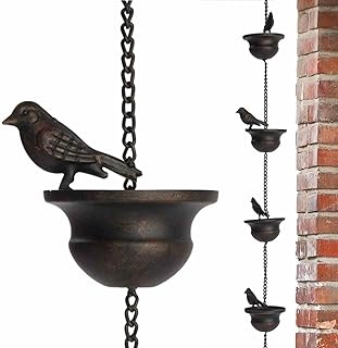 Rain Chain Gutter Downspout, Aluminum Rain Chain Gutter, Bell Rain Chain for Housewarming, Divert Water Away, Rain Chain, Gutters, Metal Bird Chain, Aluminum Traditional Link Rain Chain Rain Chains