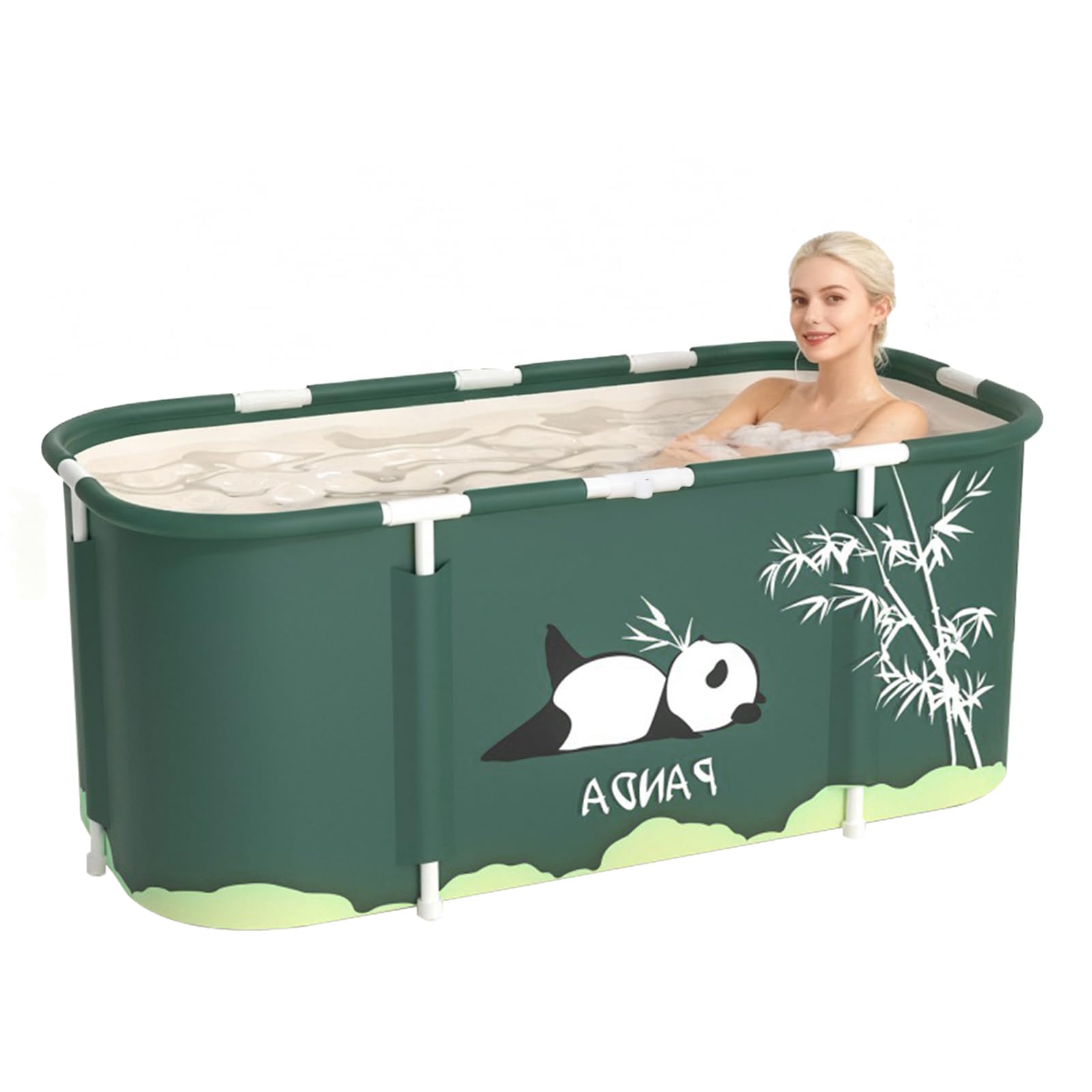 Baignoire Pliable 115x60x55cm, Baignoires Portable Pliage pratique, Pliante SPA Baignoire pour Petite Salle de Bain, Trempage Autoportante Enfant Adulte (Style panda)