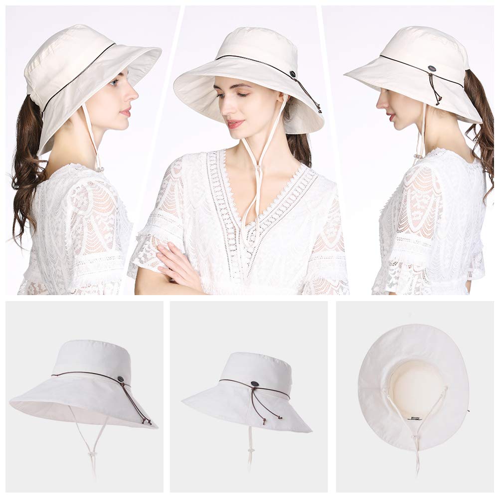 Comhats Chapeau de soleil pour femme Protection UV pliable UPF 50 + seau en coton