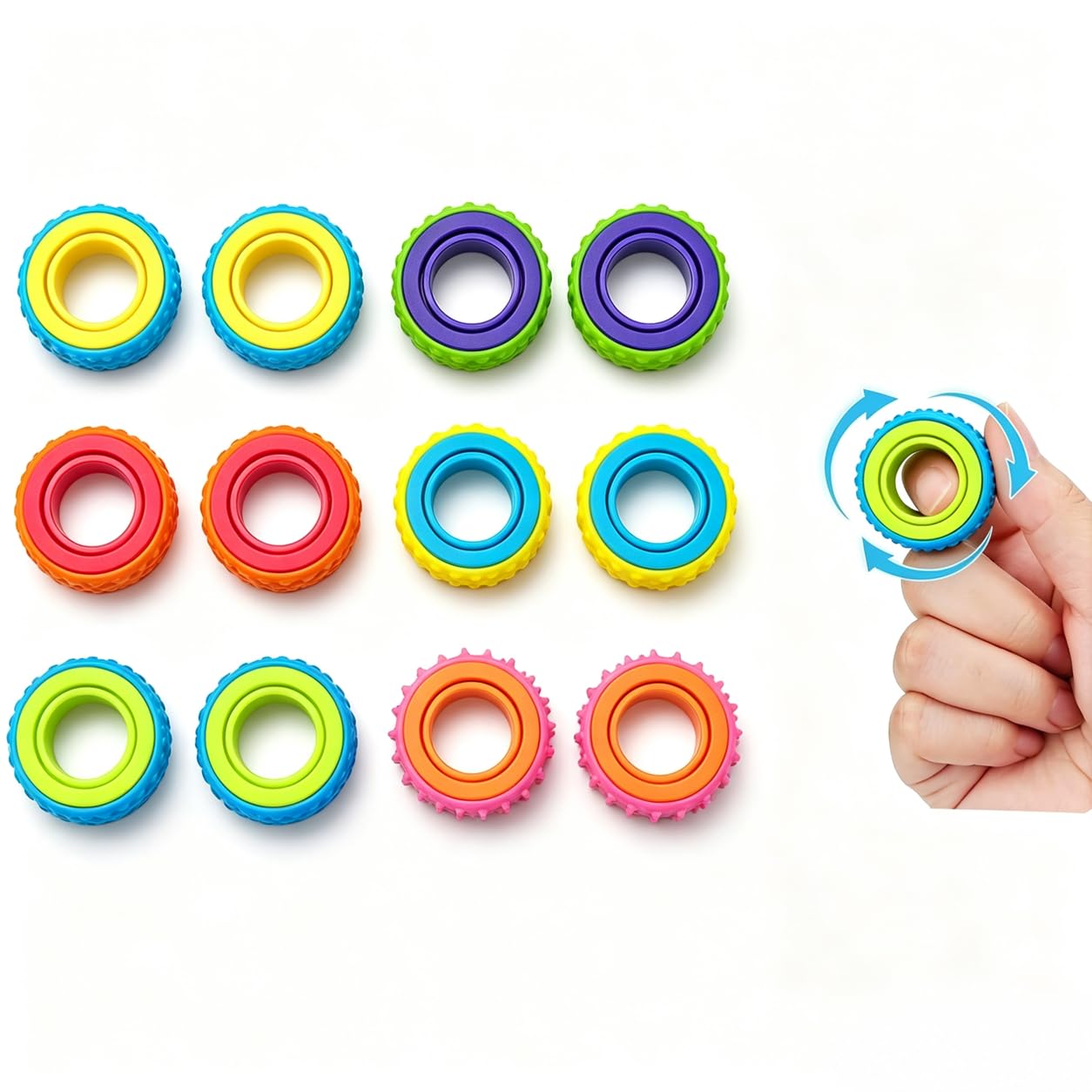 12 Pack Fidget Toy Sensory Rings, Textured Fidget Rings for Adults Calming & Stress Relief, Silent Spinner Rings for Office Home