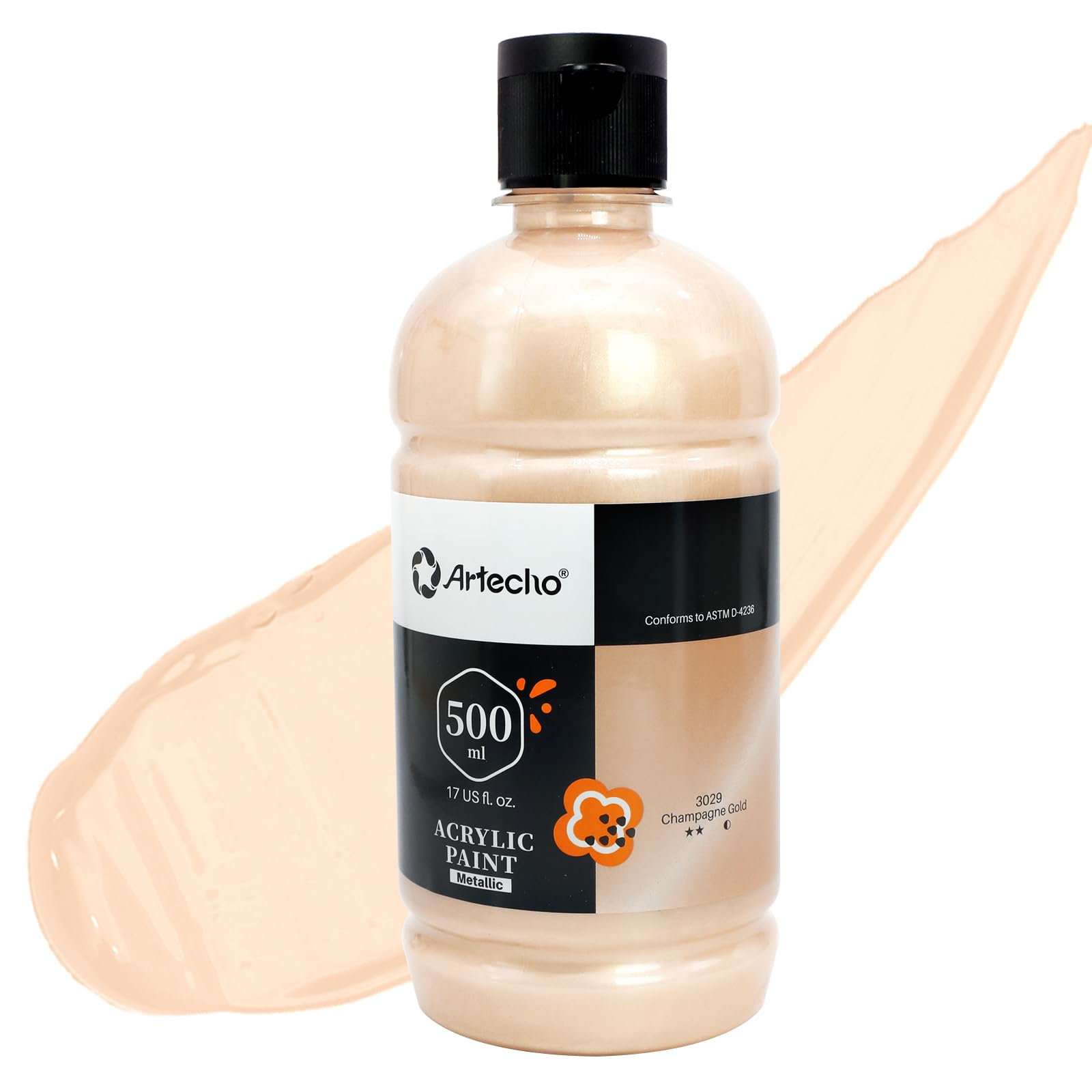 Artecho Champagne Gold Acrylic Paint - Large Bottle 500ml /17oz, Craft Paint for Canvas, Rocks, Wood, Fabric, Ceramic, Non-Toxic