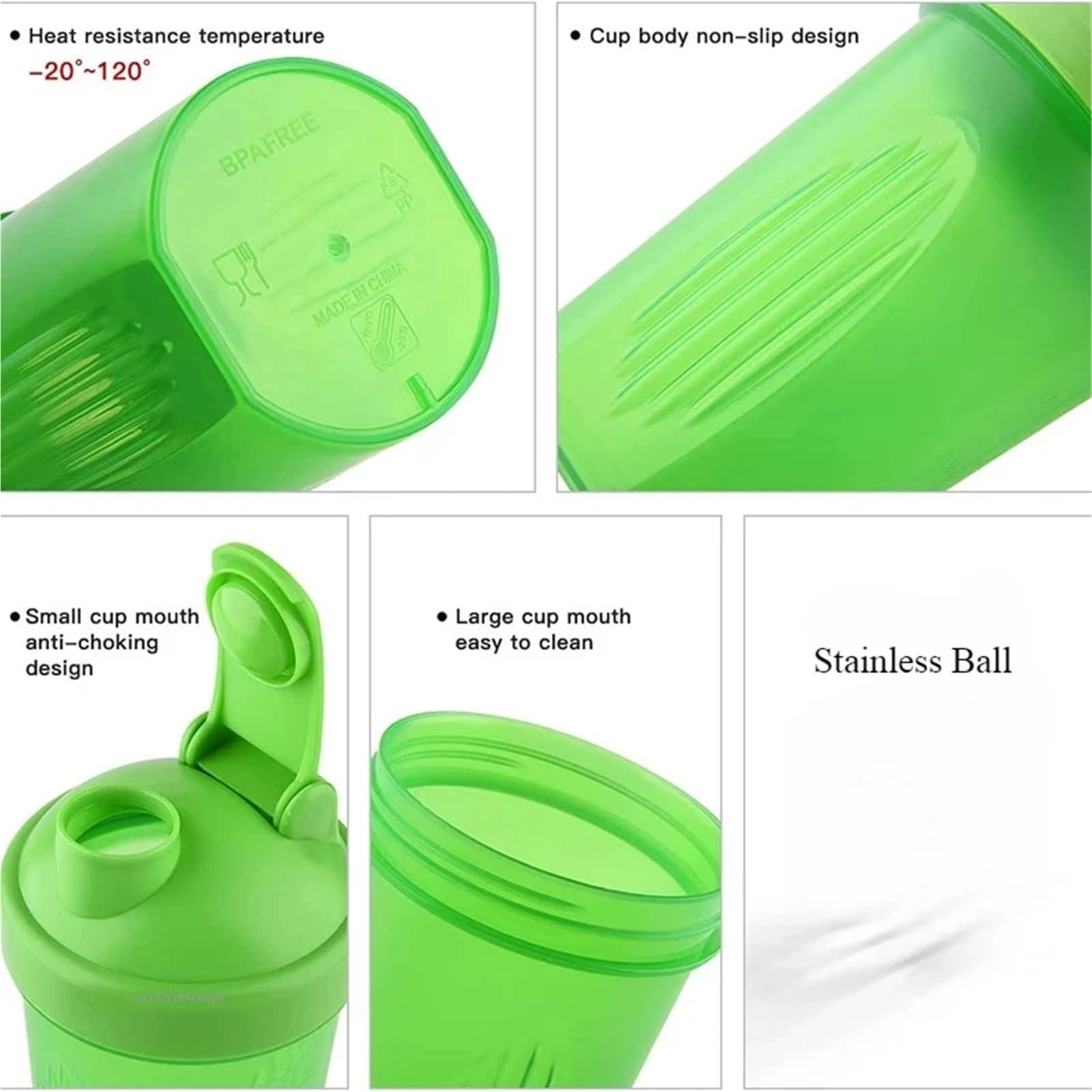 Shaker-Flasche mit Edelstahlkugel, BPA-frei, Kunststoff, auslaufsicher, für Pulver, Workout, Fitnessstudio, Sport, 400 ml, Violett