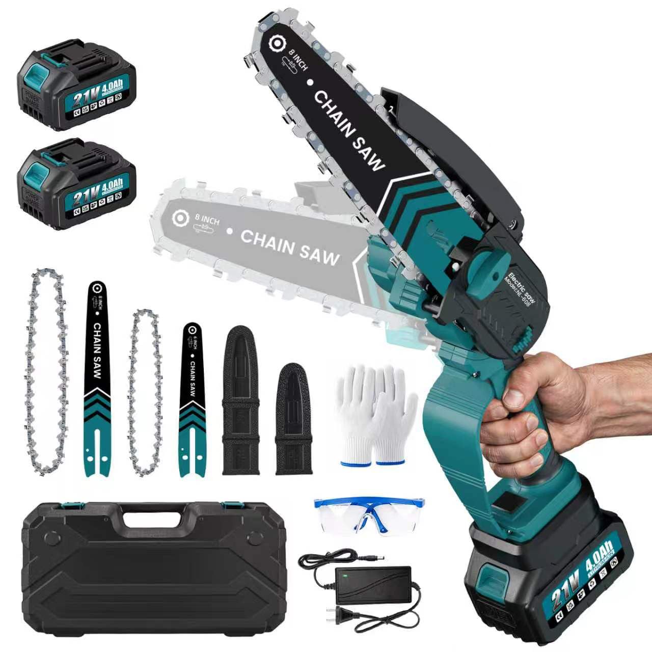 Mini motosierra con batería de 8 y 6 pulgadas con baterías de 2 x 4 Ah