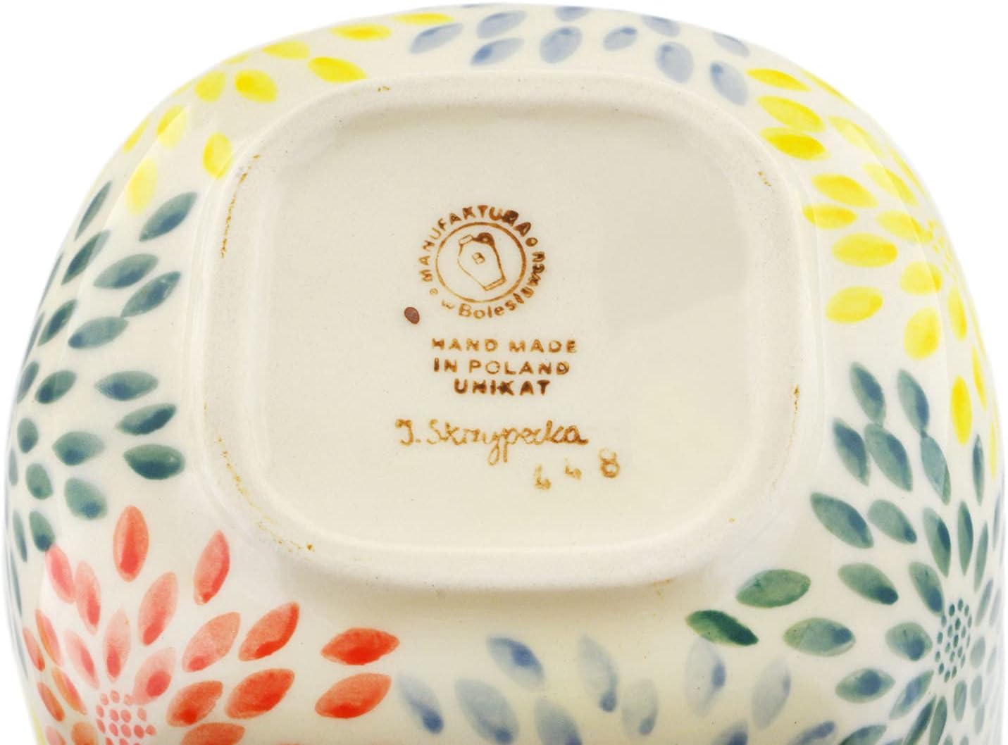 Polmedia Polish Pottery Vase UNIKAT - Pastel Garden Pattern Handmade in Boleslawiec Poland + Certificate of Authenticity