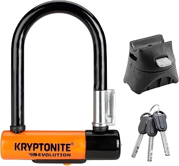 Kryptonite Evolution Mini-5 Bike U-Lock, Heavy Duty Anti-Theft Bicycle U Lock, 13mm Steel Shackle Mounting Bracket and Keys, High Security Lock for Bicycles Scooters | bike-u-locks