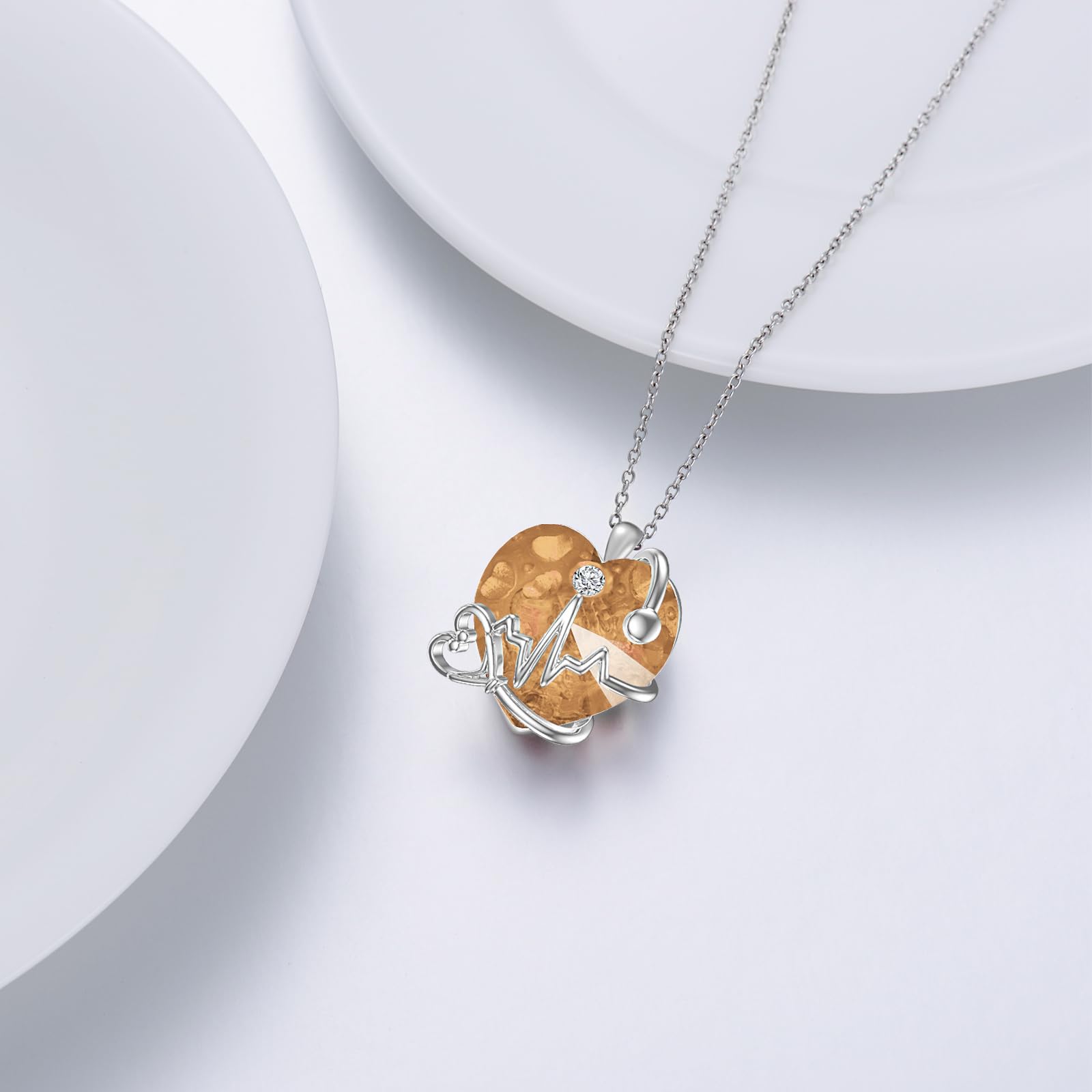 TOUPOP Regalo per infermiera da donna, in argento, stetoscopio a forma di cuore, granato, regalo per studentessa, infermiera, laurea, compleanno, festa della mamma, regalo di Natale, Argento sterling