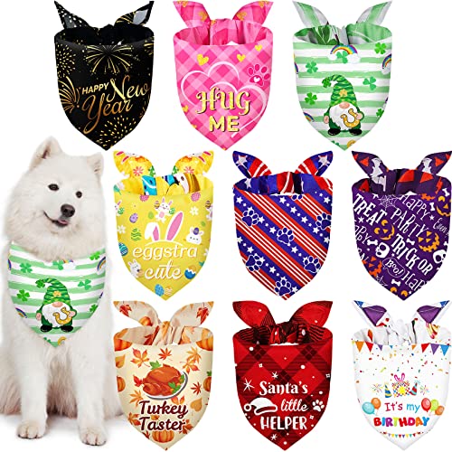 Weewooday-9-Pcs-Holiday-Dog-Bandanas-St-Patricks-Day-Bandanas-Easter-Patriotic-Scarf-Adjustable-Large-Pet-Washable-Scarves-for-Large-Dog-Costume-SupplyFresh-Pattern Weewooday 9 Pcs Holiday Dog Bandanas St Patricks Day Bandanas Easter Patriotic Scarf Adjustable Large Pet Washable Scarves for Large Dog Costume SupplyFresh Pattern