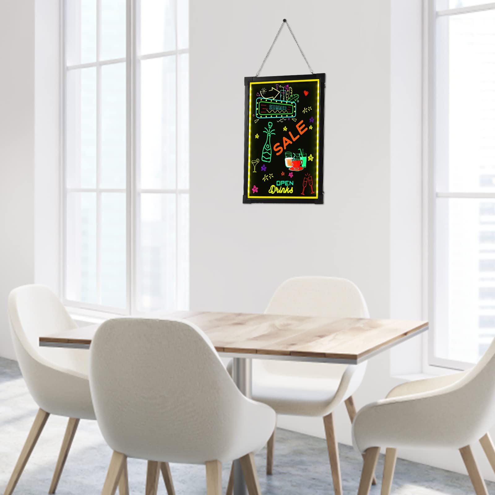 Lavagna a LED con immagini pubblicitarie, 60 cm x 80 cm, con telecomando e penne al neon, design fai da te, per negozi, ristoranti e case