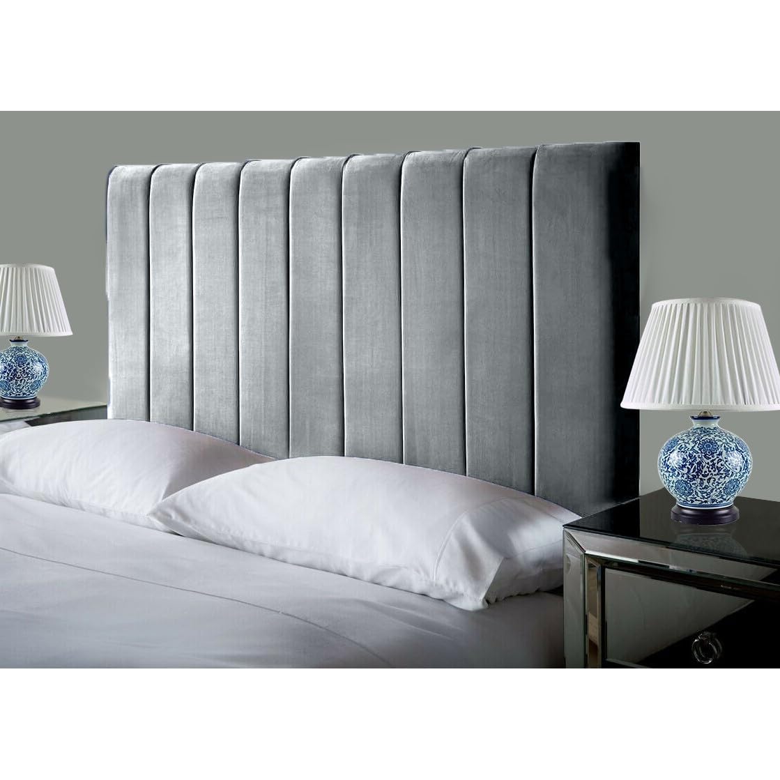 Affordable Luxury Portland Lined Headboards in Elegant Plush Velvet Fabric, for Divan Beds, Bedroom and Hotel Furniture (3FT Single- Height 24", Silver)