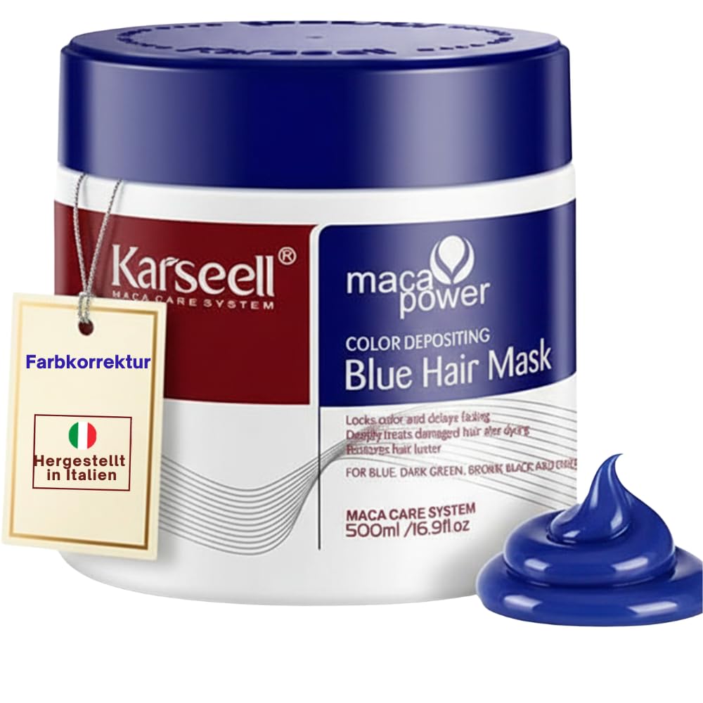 Karseell MACA CARE SYSTEM Blaue Pigment Haarmaske Tönung Farbauffrischung Verstärkt Kühle Blautöne Hydratisiert Repariert Anti-Frizz Für Trockenes Beschädigtes Coloriertes Haar 500ml