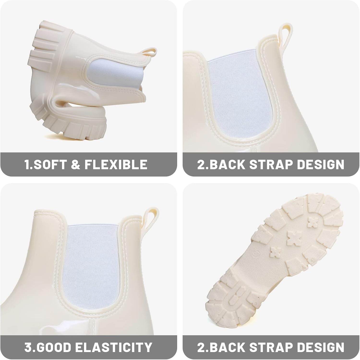 Miniatura 4 de RIUETAR Rain Boots for Women Men, Comfort Lightweight Waterproof Garden Boots, Platform Rubber Chelsea Ankle Rain Boots, Adult Cute Soft Insole