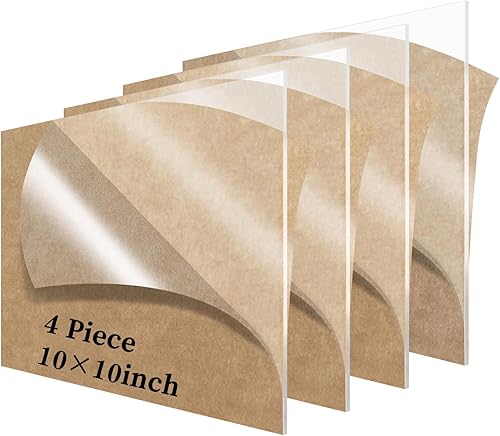 Lesnlok 4 hojas acrílicas de 10 x 10 pulgadas de grosor de 18 de pulgada de grosor, para letreros, manualidades, marco de fotos, proyectos de