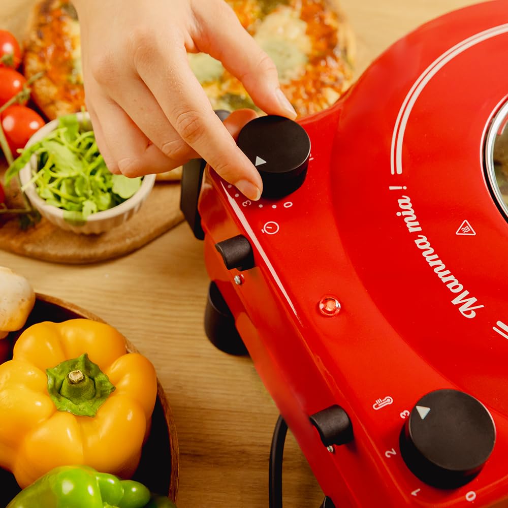 Cecotec four-gril électrique pour pizza Fun Pizza&Co Mamma Mía Vista, 1200 W, minuteur 15 minutes, température maximale de 420ºC en 3 minutes, fenêtre de visualisation, plaque de pierre.