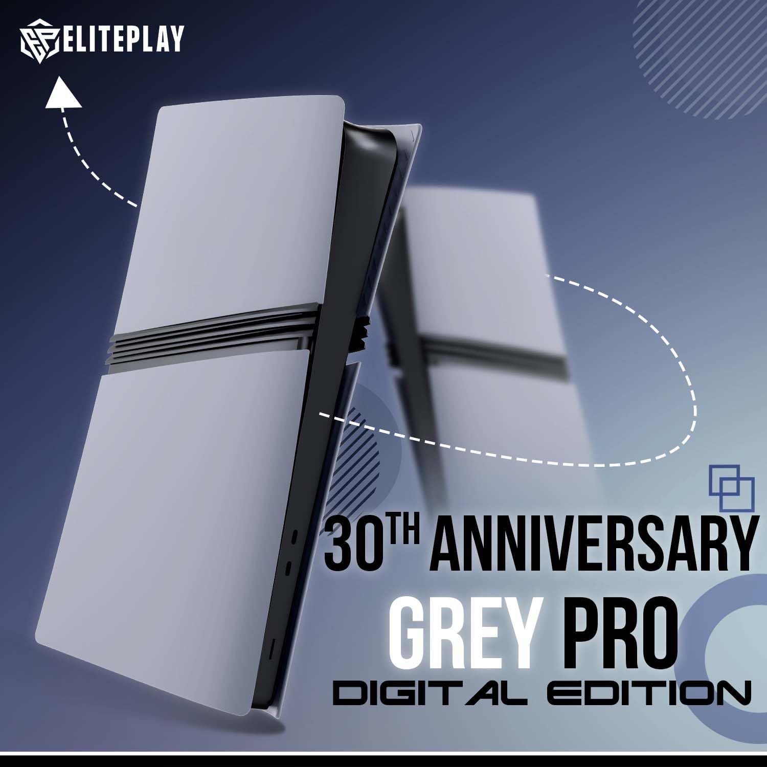 ElitePlay 30th Anniversary Grey PS5 Pro Digital Faceplates Cover Case Replacement Plates for Playstation 5 Pro Digital Edition