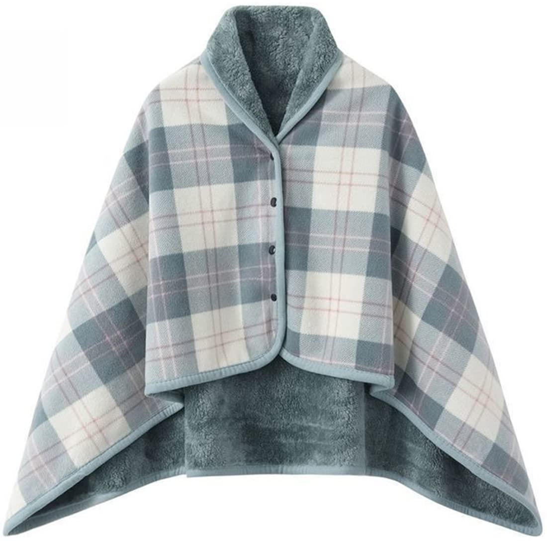 WINKEEY Femme Poncho Polaire Plaid Châle Polaire Cape Chaud d'Hiver avec Boutons Couverture à Carreaux