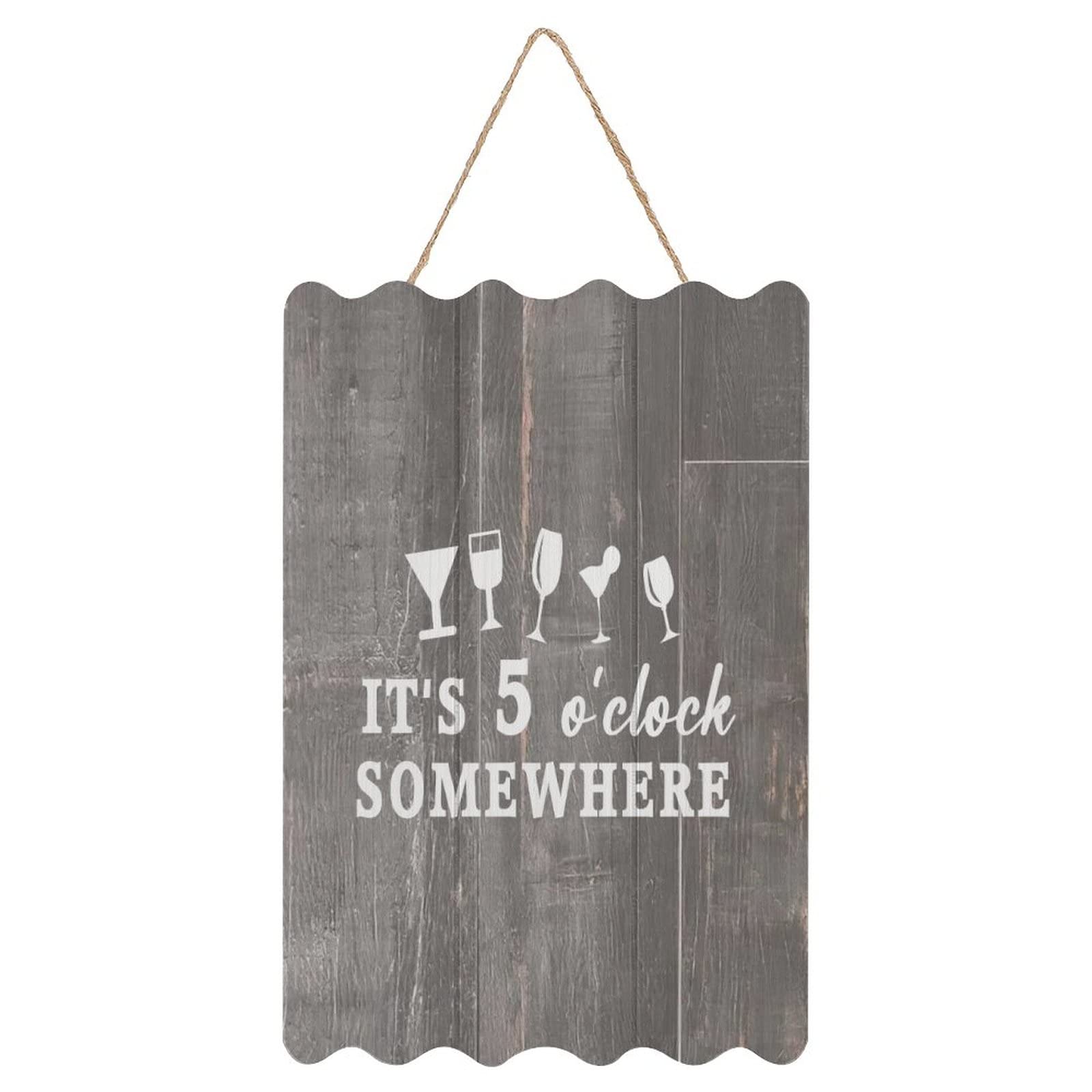 by Unbranded It's 5 O'clock Somewhere Hanging Wood Sign with Rope Wall Decor Rustic Sign with Saying Quotes Decorative Wooden Plaque Sign for Bedroom Kitchen 8x12 Inch
