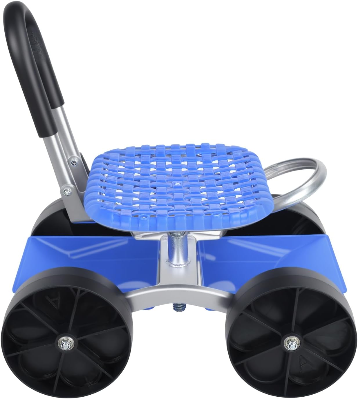 Rolling Garden Seat, Utility Garden Stool with Flat Wheels, Foldable Lazy Seat Stool, Picking Rotary Tool Cart with Storage Shelf, Adjustable Height (Blue)
