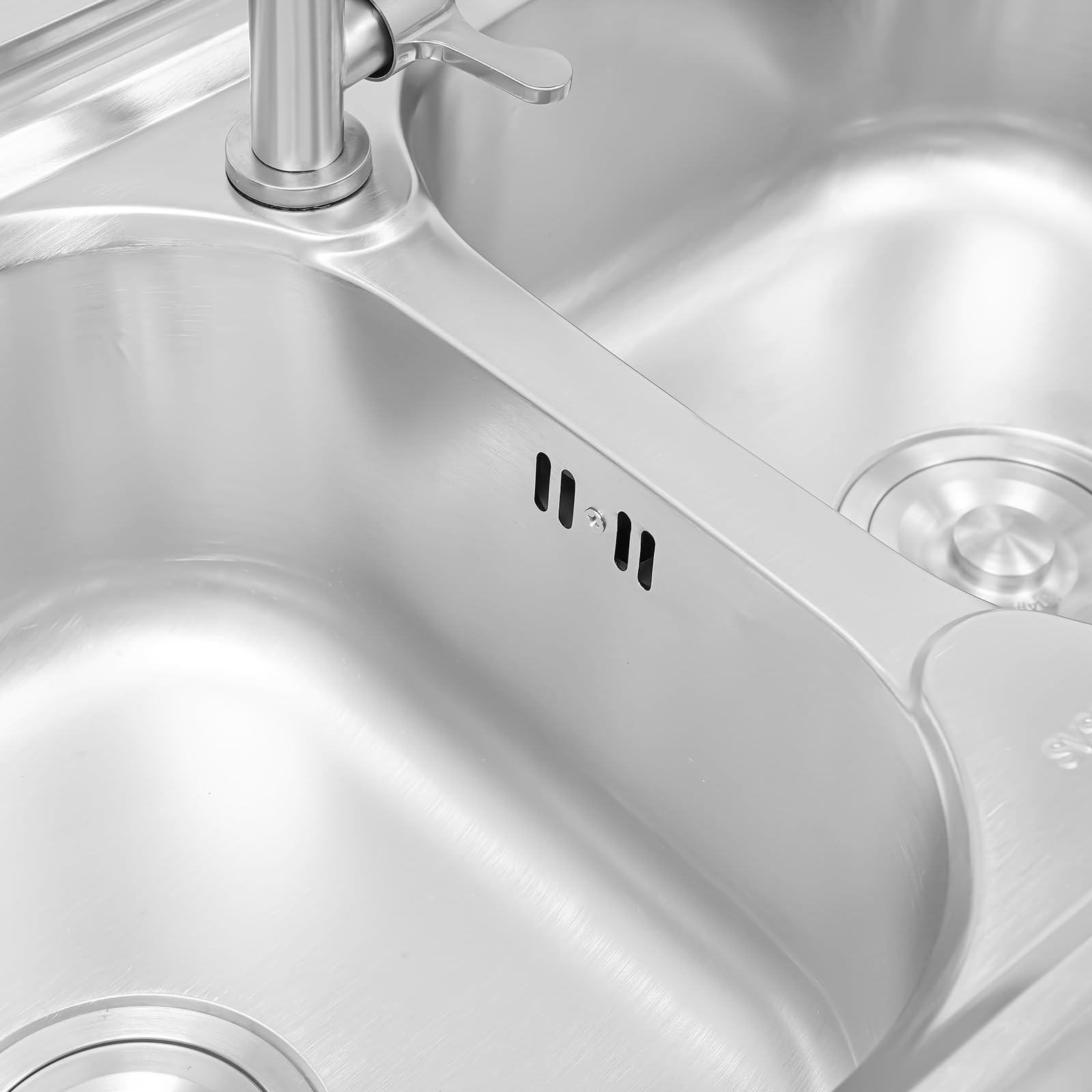 Fregadero de cocina de acero inoxidable, doble fregadero de acero inoxidable con 3 estantes, grifo y desagüe de 360°, sifón y accesorios completos