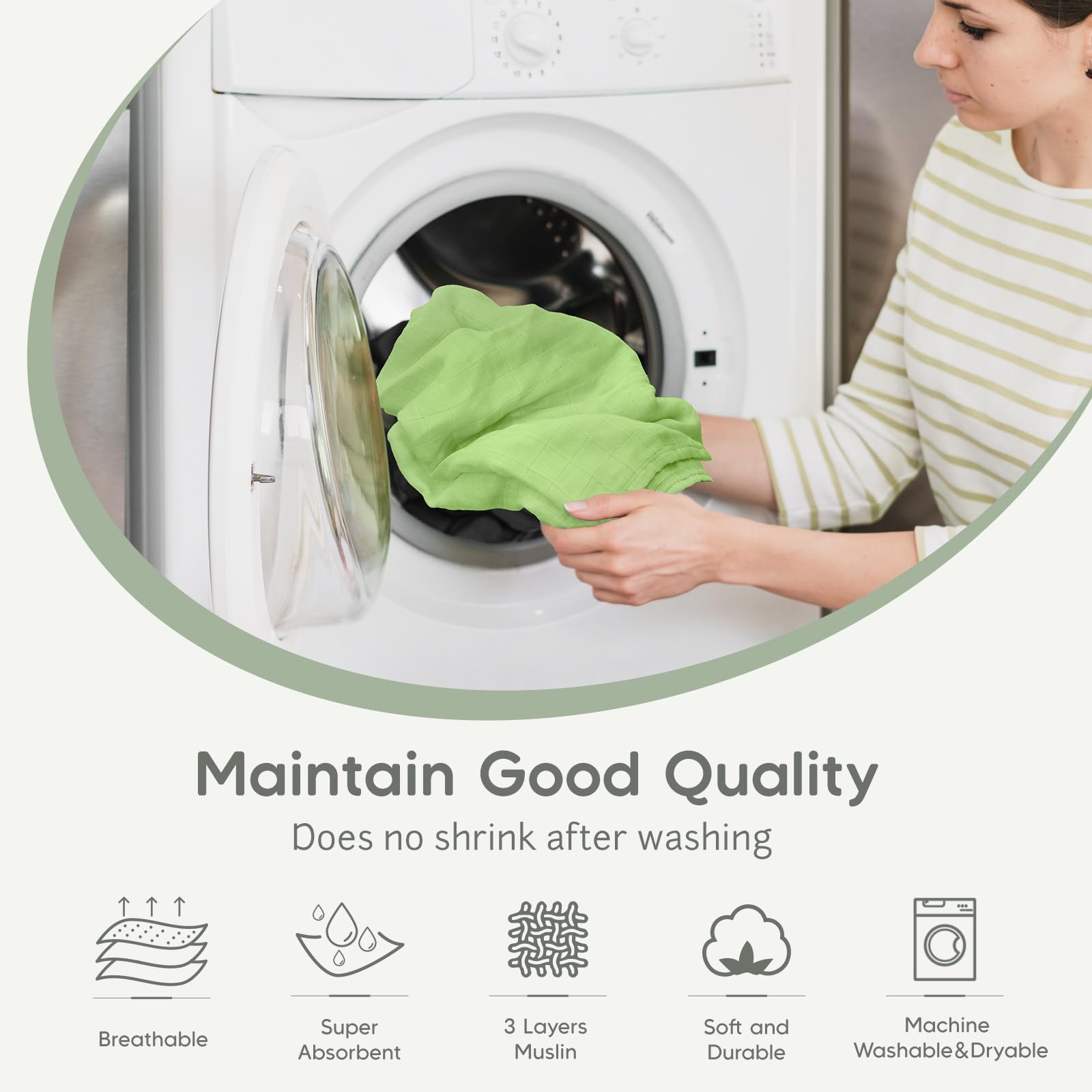Maliton Muslin Cloths for Baby 6 Pack 70x70CM Large Cotton Burp Cloths, Soft & Breathable Baby Muslins Pack - Image 3