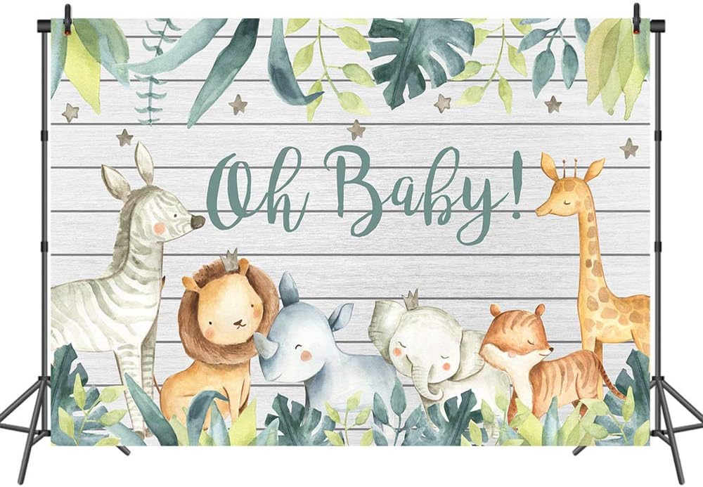 Mocsicka 8x6ft Safari Baby Shower Backdrop Oh Baby Woodland Animals Baby Shower Photo Background Woodland Baby Shower Backdrops for Boys (8x6)