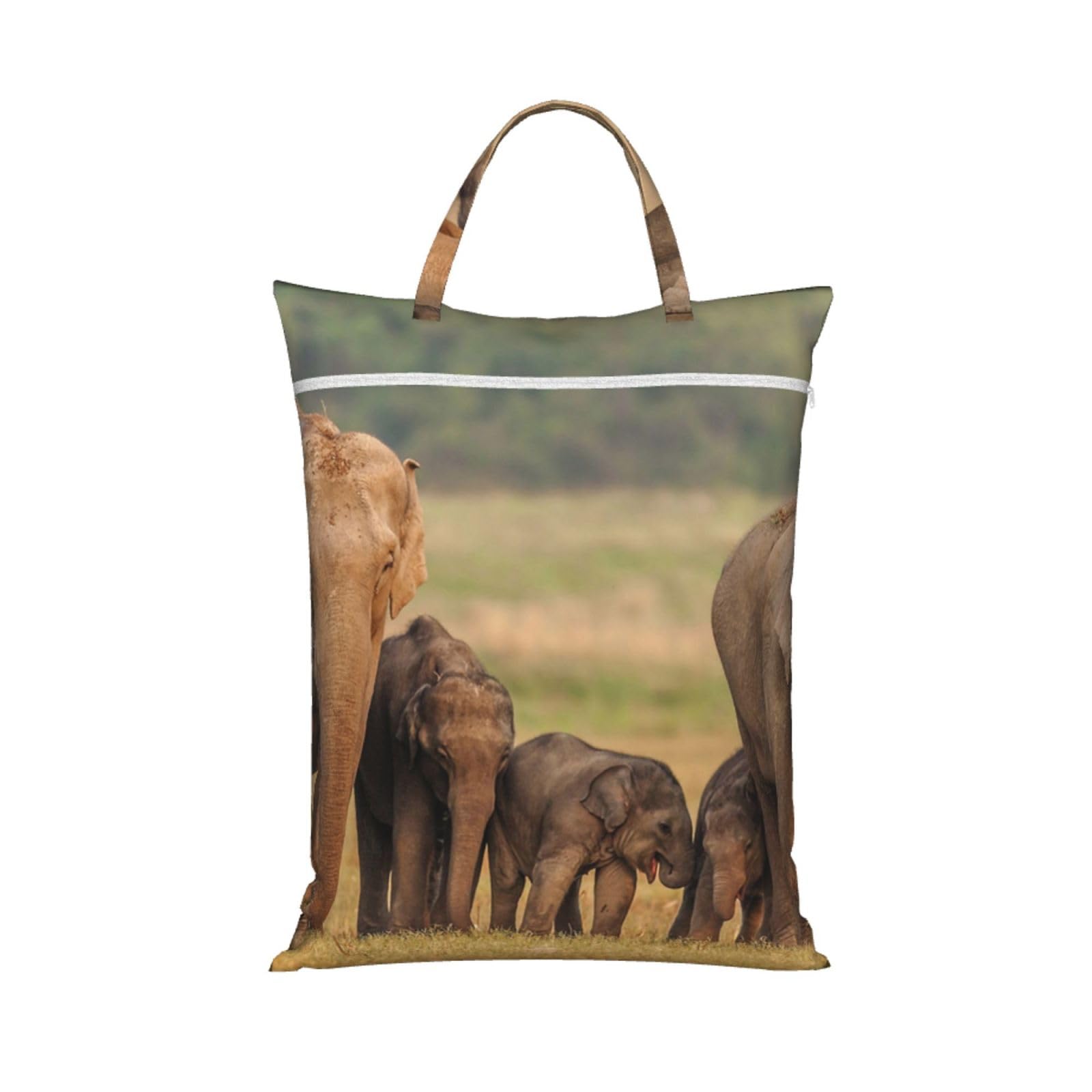 Large Travel Laundry Bags,Elephant Family Print with Handle Foldable Laundry Bag for Holidays Gym Swimming and Family Trips, 1Pcs