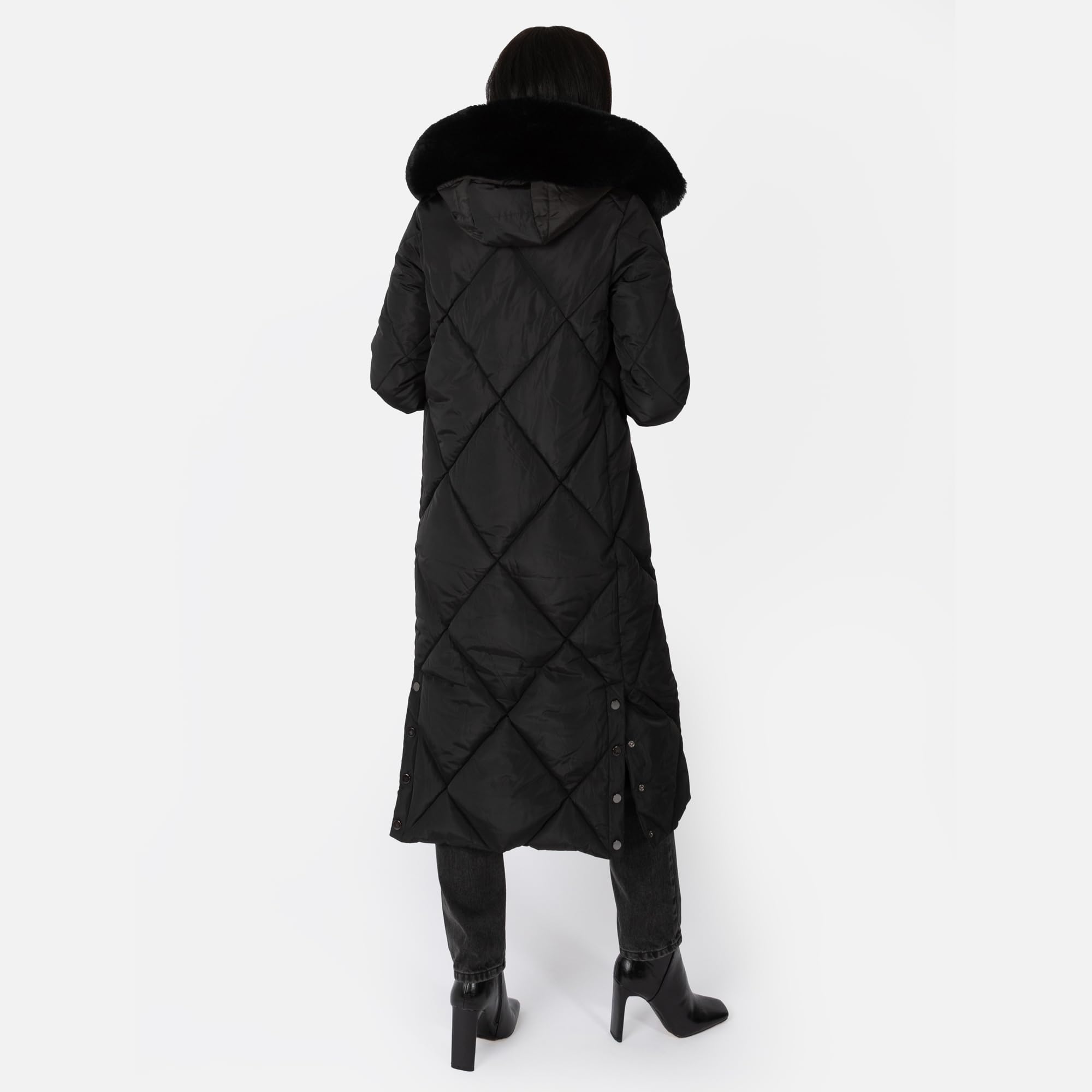 Lovedrobe Women's Winter Jacket Ladies Coat Puffer Removable Faux Fur Hood Pockets Quilted Padded Longline Puffa Outerwear Capa Mujeres