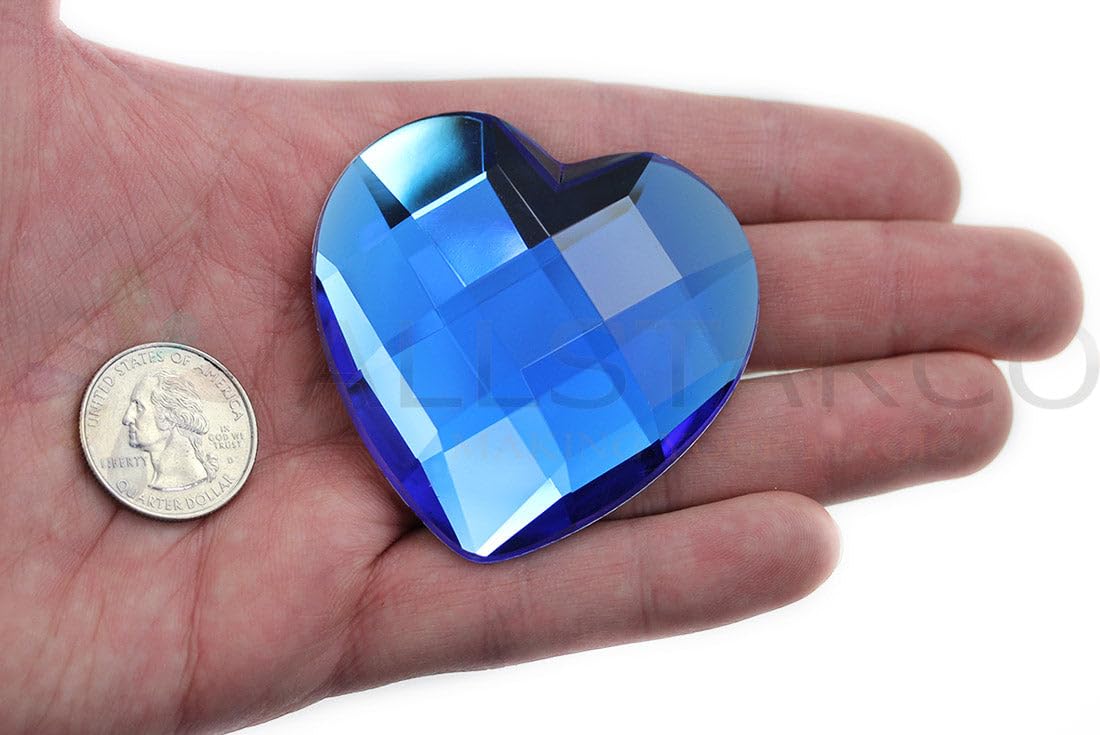 Allstarco Blue Sapphire H104 60Mm Large Self Adhesive Heart Acrylic Flat Back Stick On Rhinestone For Cosplay Costume Props Embelishments Plastic Gems Decor Sticker Jewels 1Pc