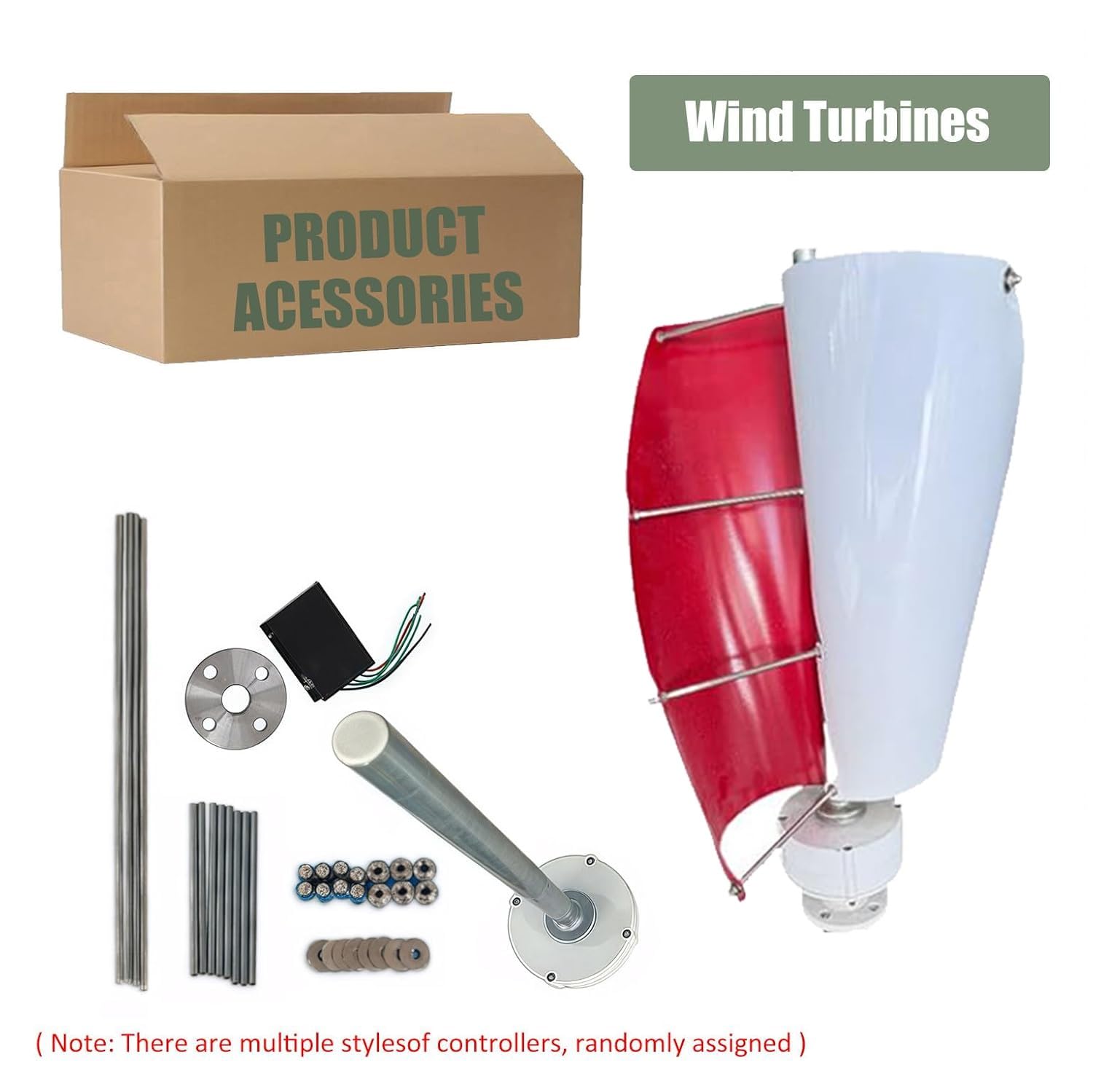 Aerogenerador de Eje Vertical de 14000 W - Kit de aerogenerador doméstico de 13 m/s para Sistema de energía híbrido con Controlador - Ideal para Uso doméstico, Comercial e Industrial (Rojo,