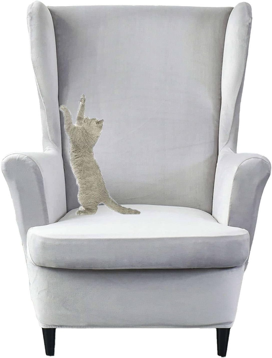 HACLEN Velvet Wingback Chair Cover 2 Pieces, Wingback Armchair Slipcover Stretch Wing Chair Cover Removable for Living Room (White,one size)