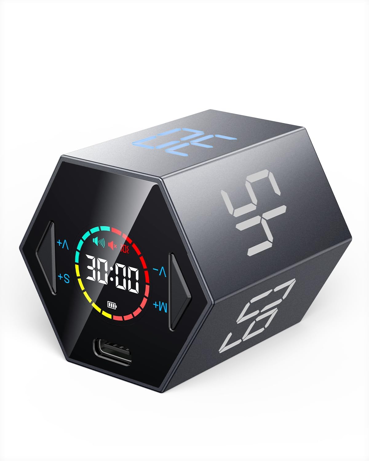 Pomodoro Timer Cube, Hexagon Productivity Timer, Pause & Resume, Silent, Vibrate & Adjustable Sound Alert, for ADHD, Task, Work, Study, 5/15/25/30/45/60min & Custom Countdown, Gray