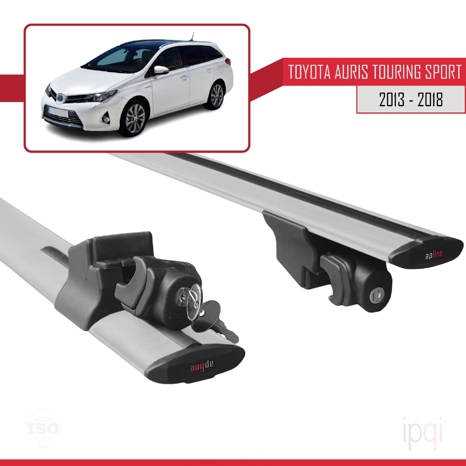 RE&AR Tuning Compatible con Toyota Auris Touring Sport 2013-2018 Barras de Techo Portaequipajes Hook Barras Transversales con Cerradura Aluminio Gris