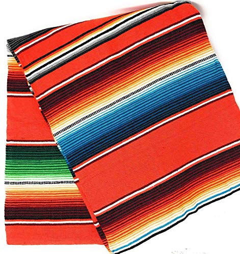Metatron Fabrics 14" Wide by 84" Long - Serape Table Runner Mexican Table Runner - Mexican Sarape Fiesta Table Runner - Mexican Serape Cotton Table Runner (Orange)