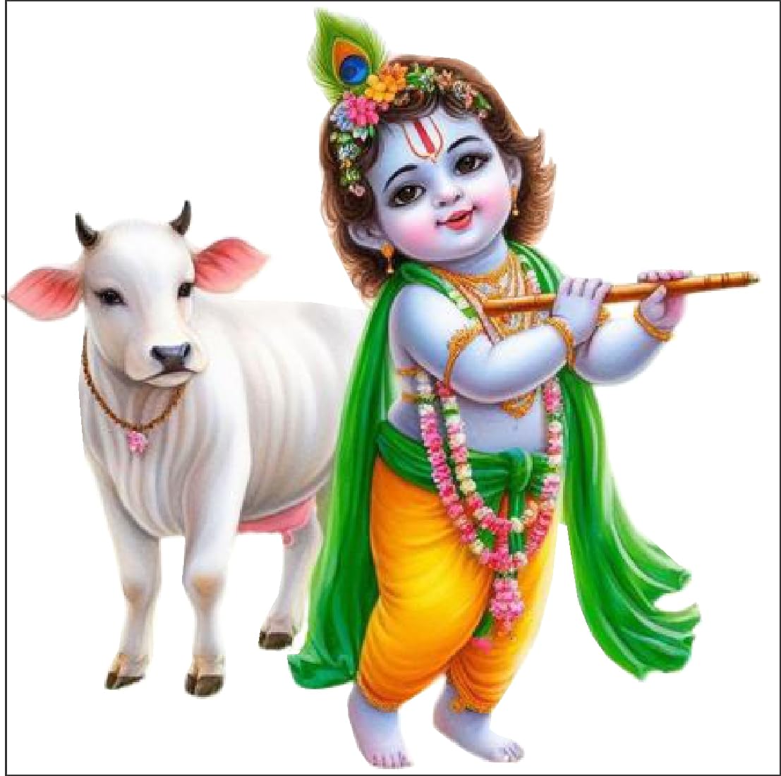 Kartikeya Collection Krishna with Cow Multicolour Wall Sticker for Kids Room, Bedroom, Living Room,Pooja Room (Size -45 Cm X 45 Cm)