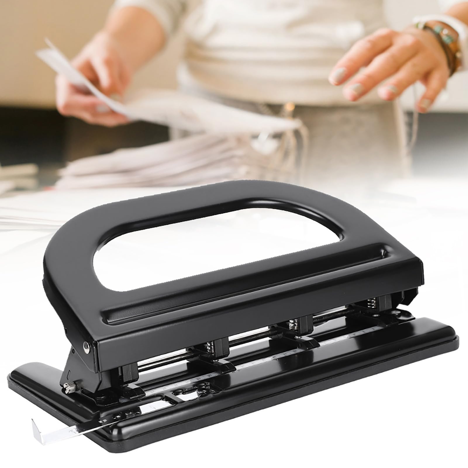 9640 - Perforatrice manuale a 4 fori, regolabile, per ufficio e scuola