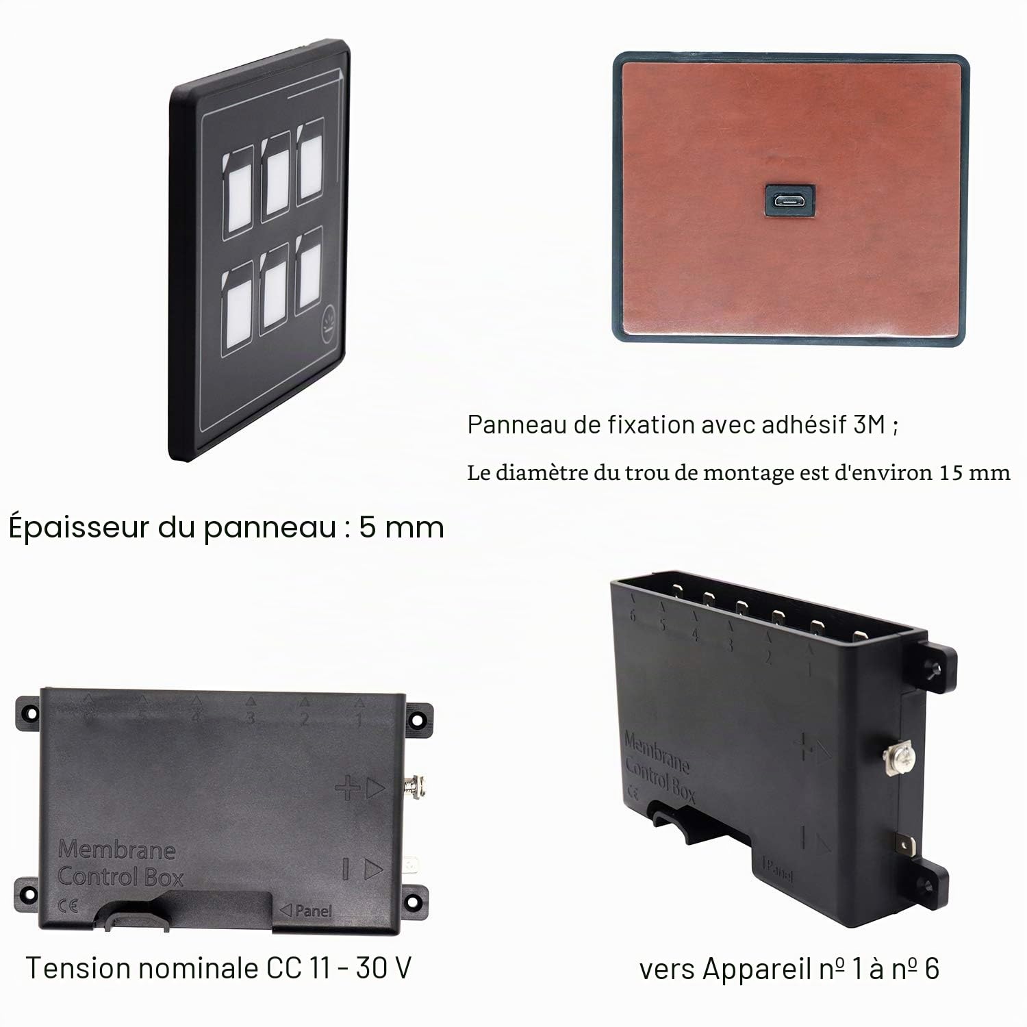 12v 24v 6 broches Film Panneau de commutation à écran tactile LED intégré PPTC avec câble USB et boîtier de commande à membrane IP66 pour caravane de camion de voiture RV Yacht Bateau