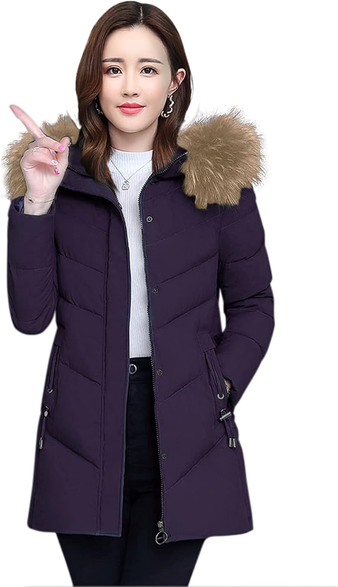 Amazon Sulliwayu アウター すっきり見えｖラインレディースコート ロングコート レディース 冬 厚手ジャケット 中綿ダウンジャケット 中綿 ファー フード付き かわいい おしゃれ 大きいサイズ 冬 冬物 パープル 3xl コート ジャケット 通販